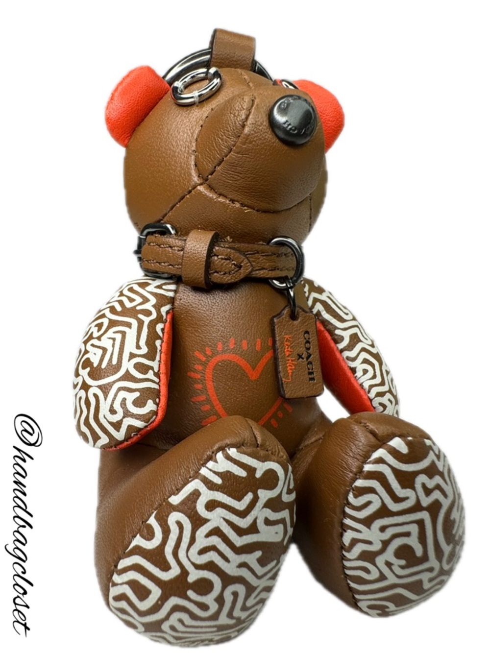 Coach Keith Haring Leather Heart Bear Bag Charm/Rare Fob  20138 Keychain - Picture 3 of 13